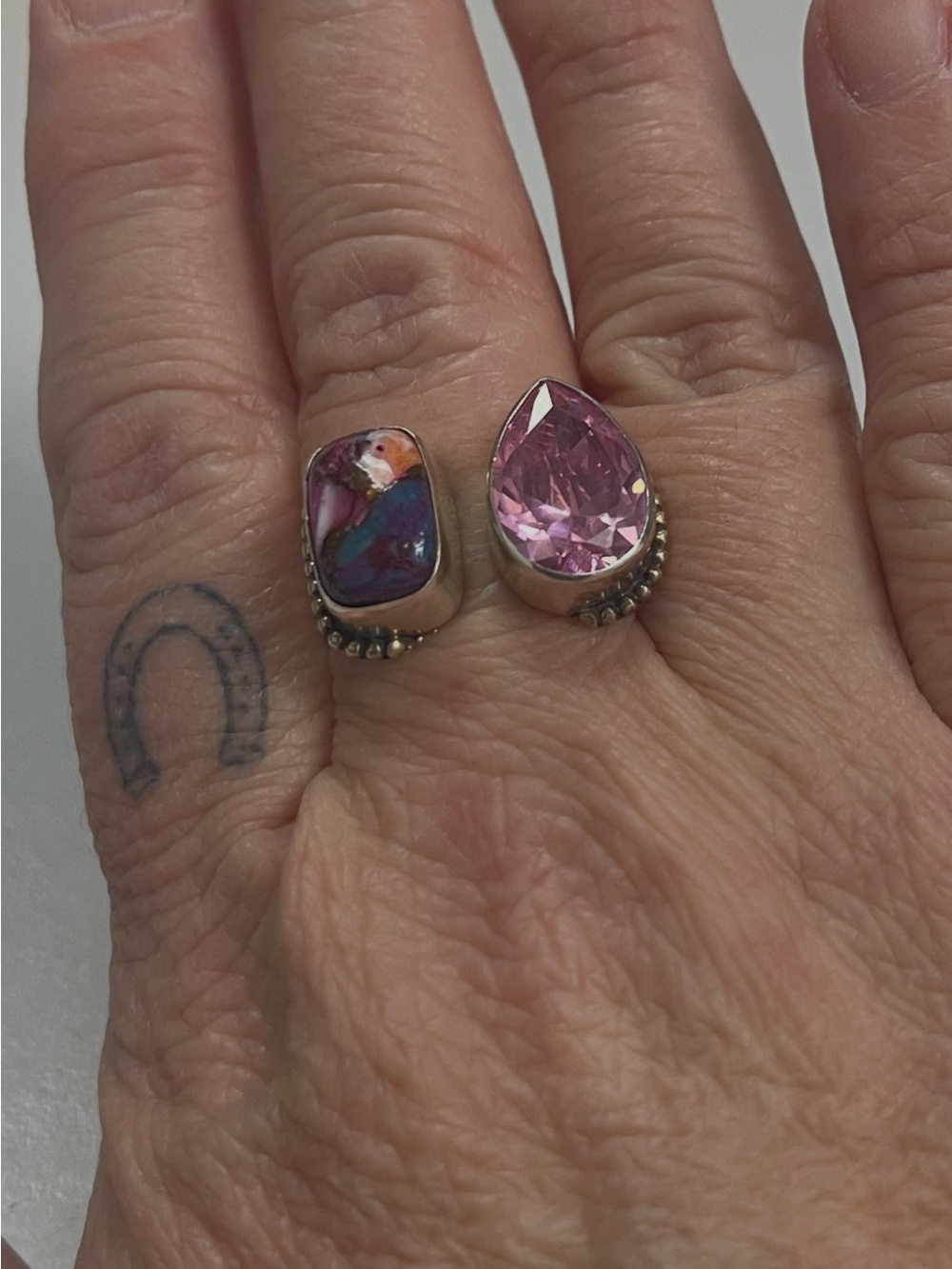 Sterling Silver .925 Ring with Pink dahlia. Size 11 and adjustable